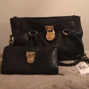 Michael Kors black Hamilton black leather satchel